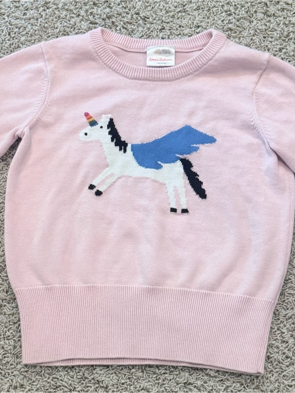 Hanna Andersson Light Pink Unicorn Sweater with Blue Wings